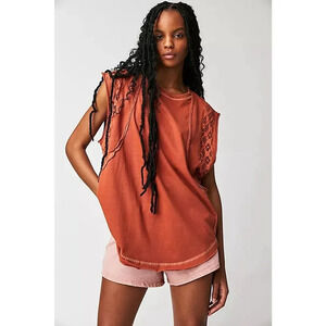 Free People Table for Two Tee Women's Orange Lace Sleeveless Top Size L Casual